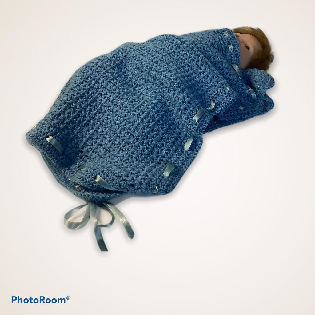 Crochet, Handmade Soft Blue Crochet Baby Blanket: Nursery Decor