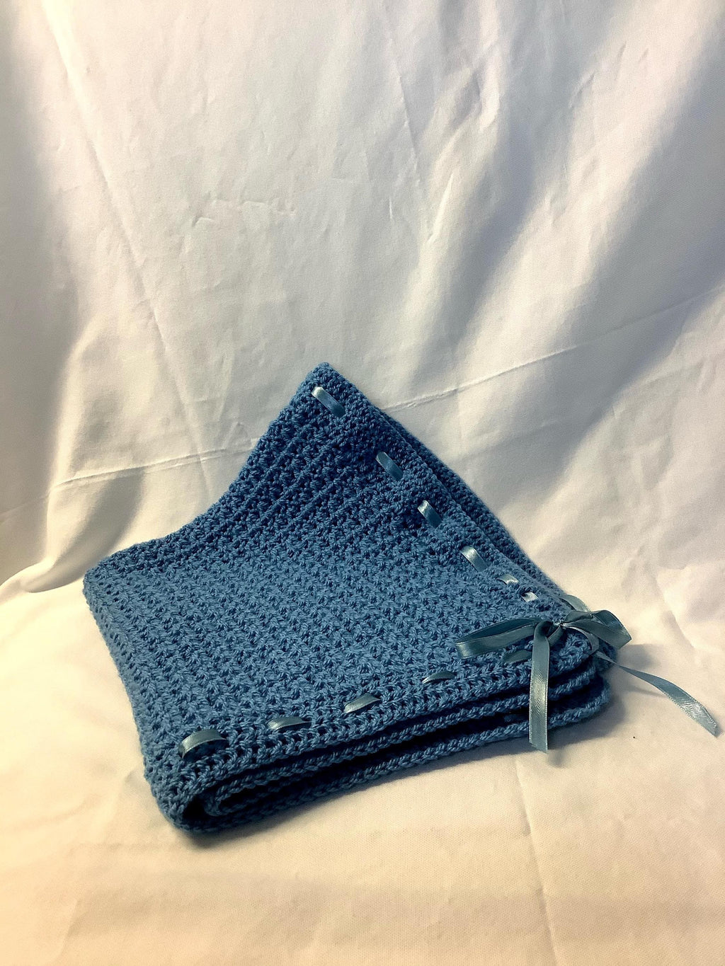 Crochet, Handmade Soft Blue Crochet Baby Blanket: Nursery Decor
