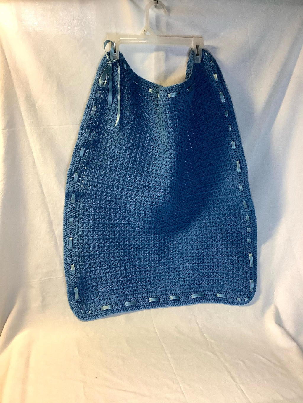 Crochet, Handmade Soft Blue Crochet Baby Blanket: Nursery Decor