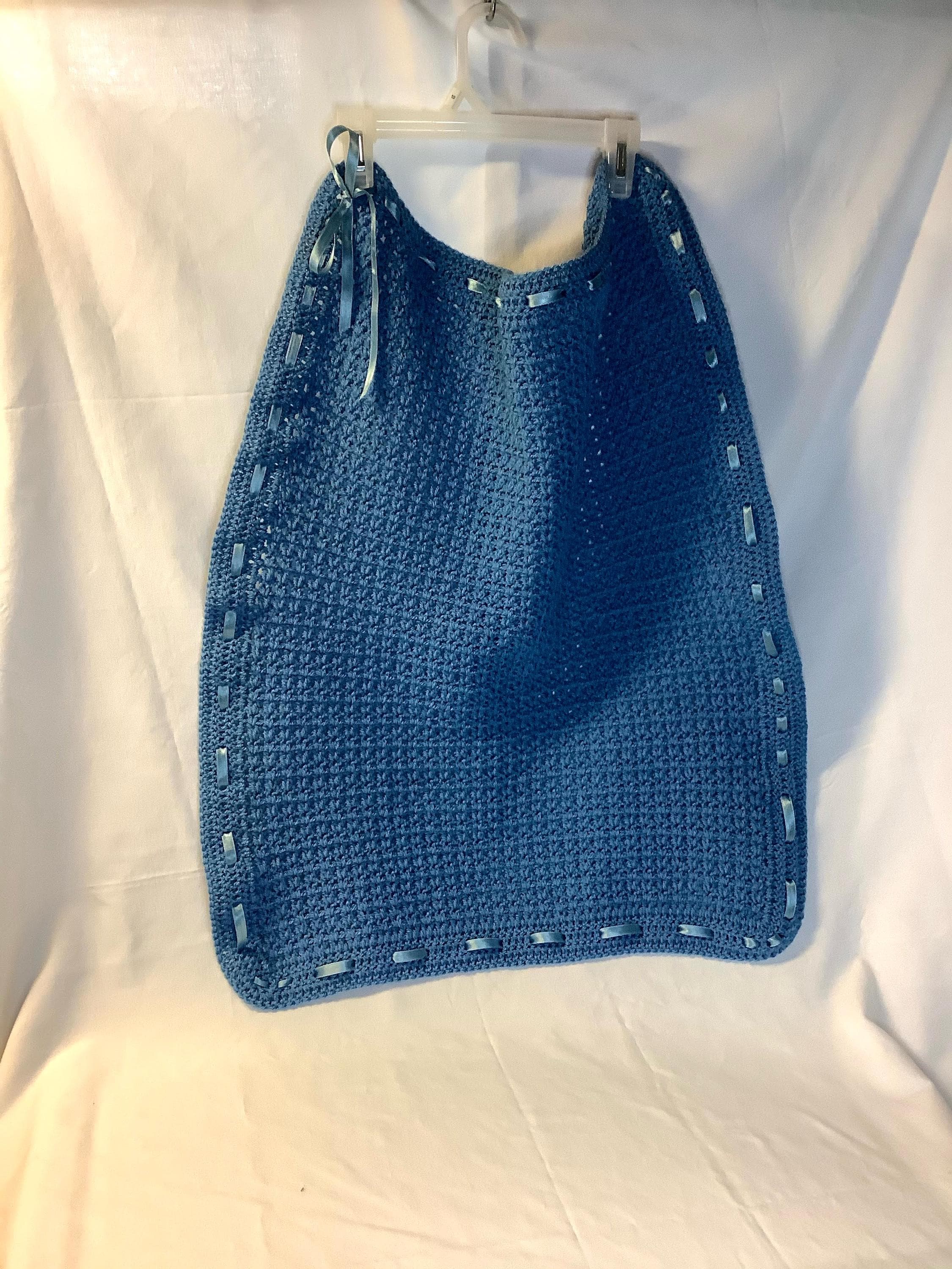 Crochet, Handmade Soft Blue Crochet Baby Blanket: Nursery Decor