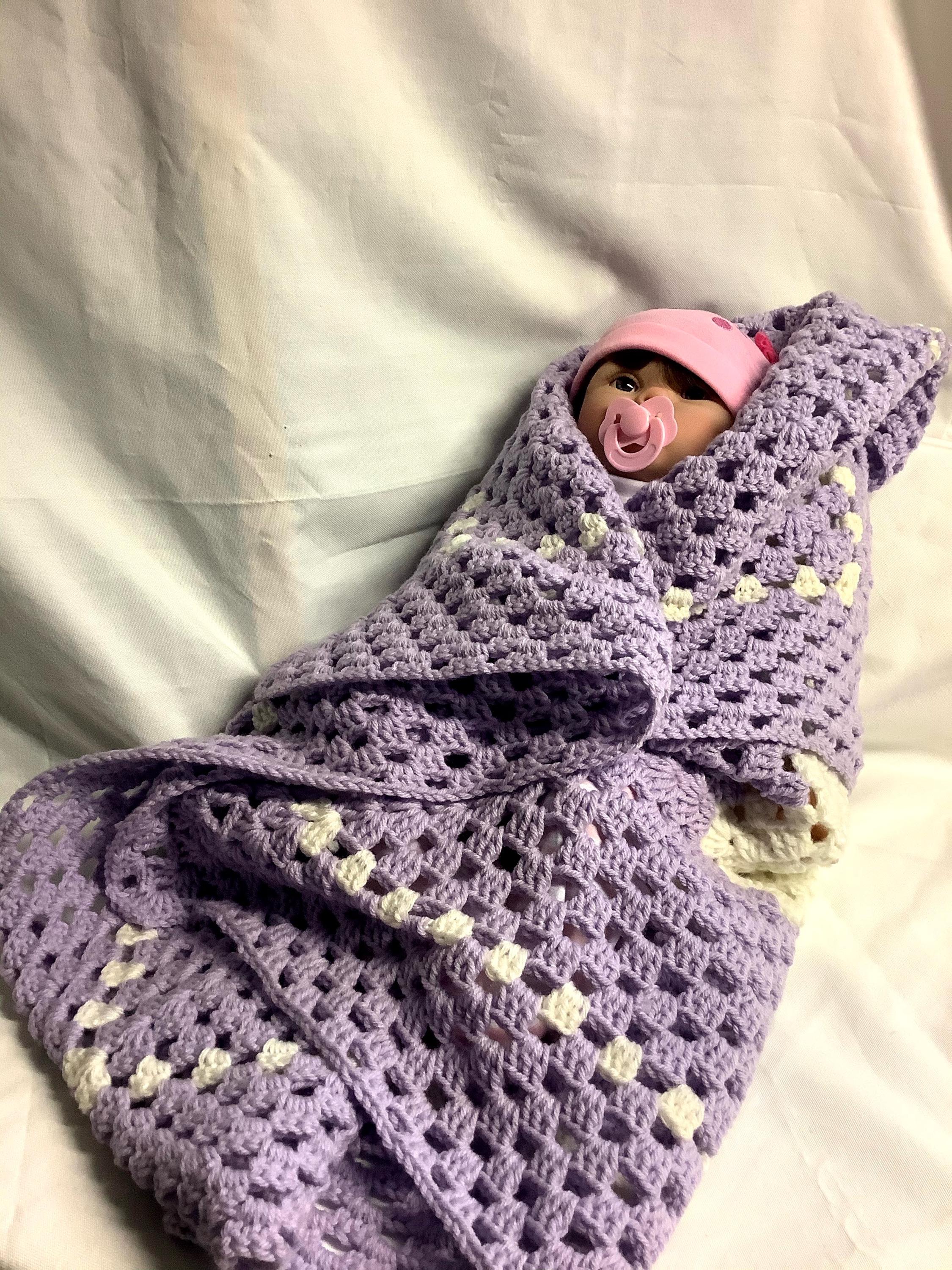 Crochet, Handmade Crochet Granny Square Baby Blanket: Nursery Decor Gift