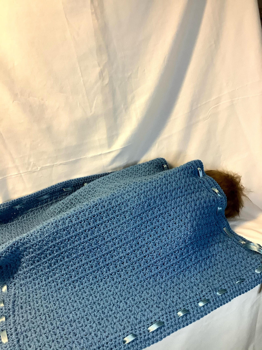 Crochet, Handmade Soft Blue Crochet Baby Blanket: Nursery Decor