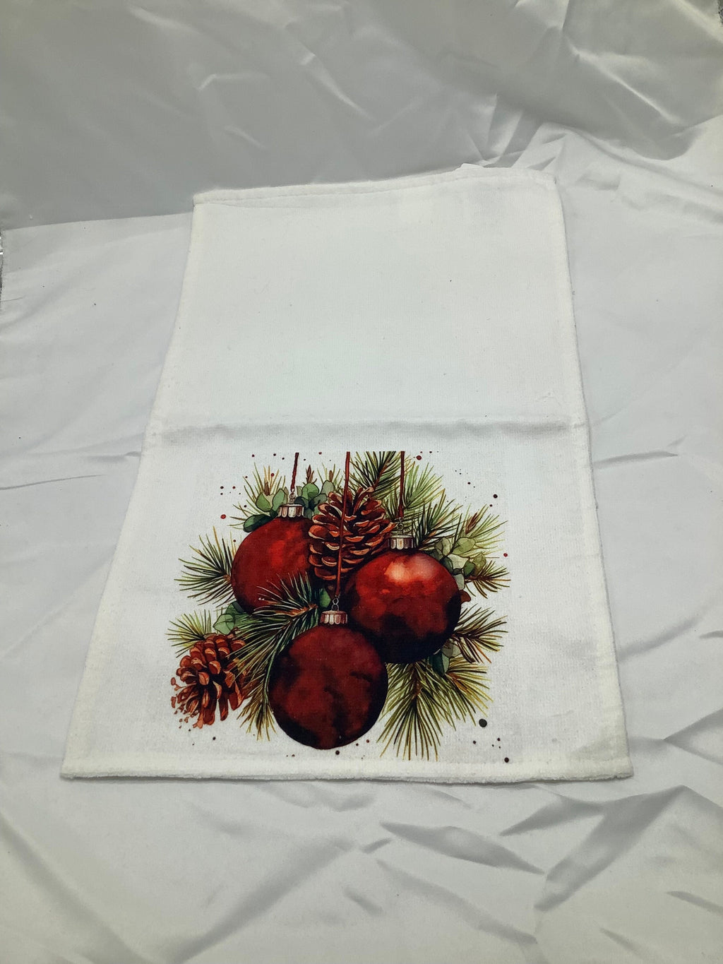 Christmas Ornament Kitchen Towel, Holiday Pine Cone Print