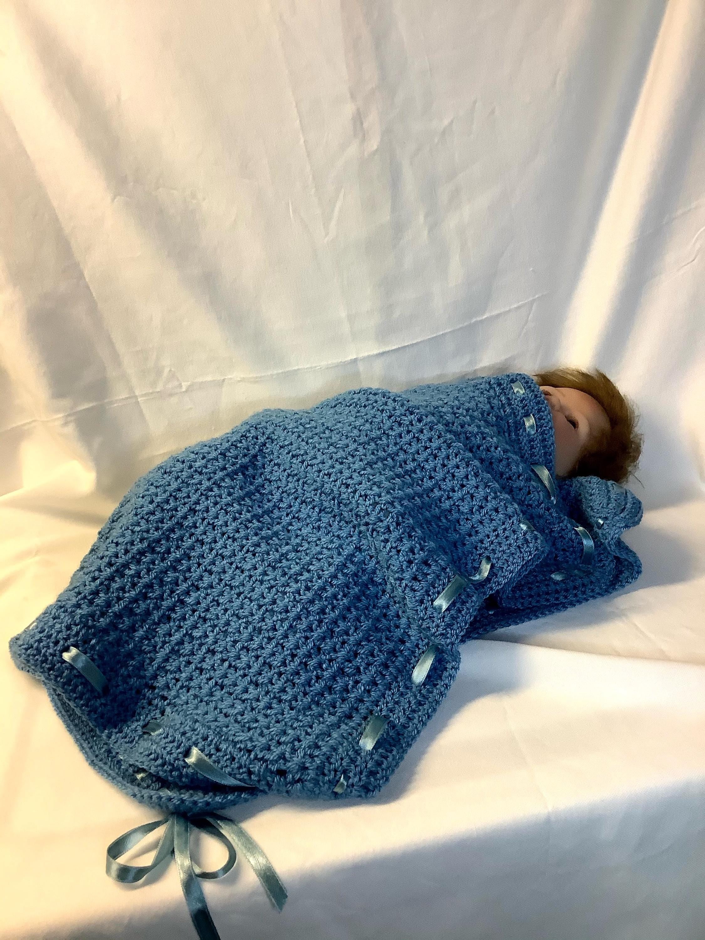 Crochet, Handmade Soft Blue Crochet Baby Blanket: Nursery Decor